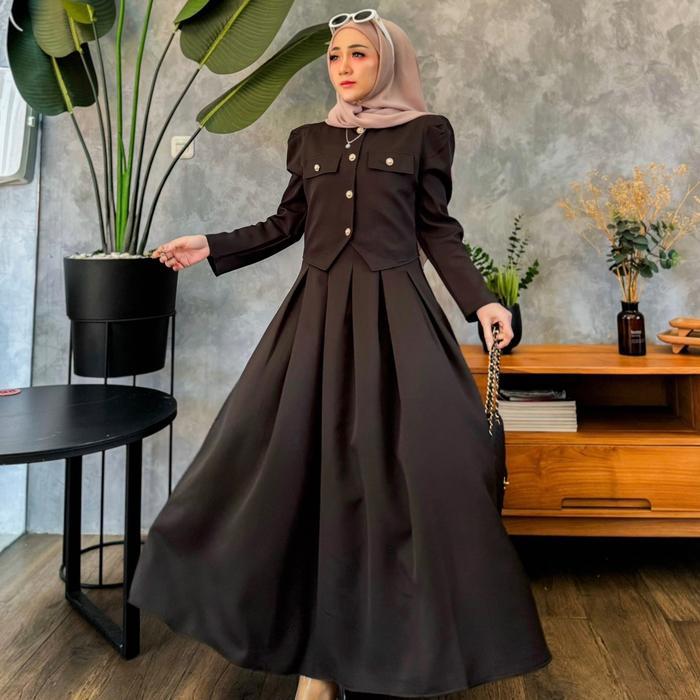 READY setelan one set remaja muslimah hijab style kekinian lebaran 2026 ootd overall blazer mewah