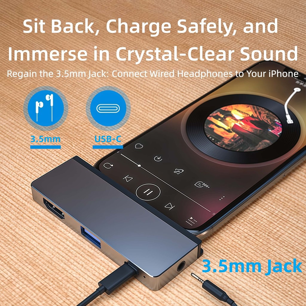 USB Hub 3.0 Powered 5Gbps 4 in 1 PD100W USB C to 4K HDMI Audio Jack Type C Splitter Adapter Docking