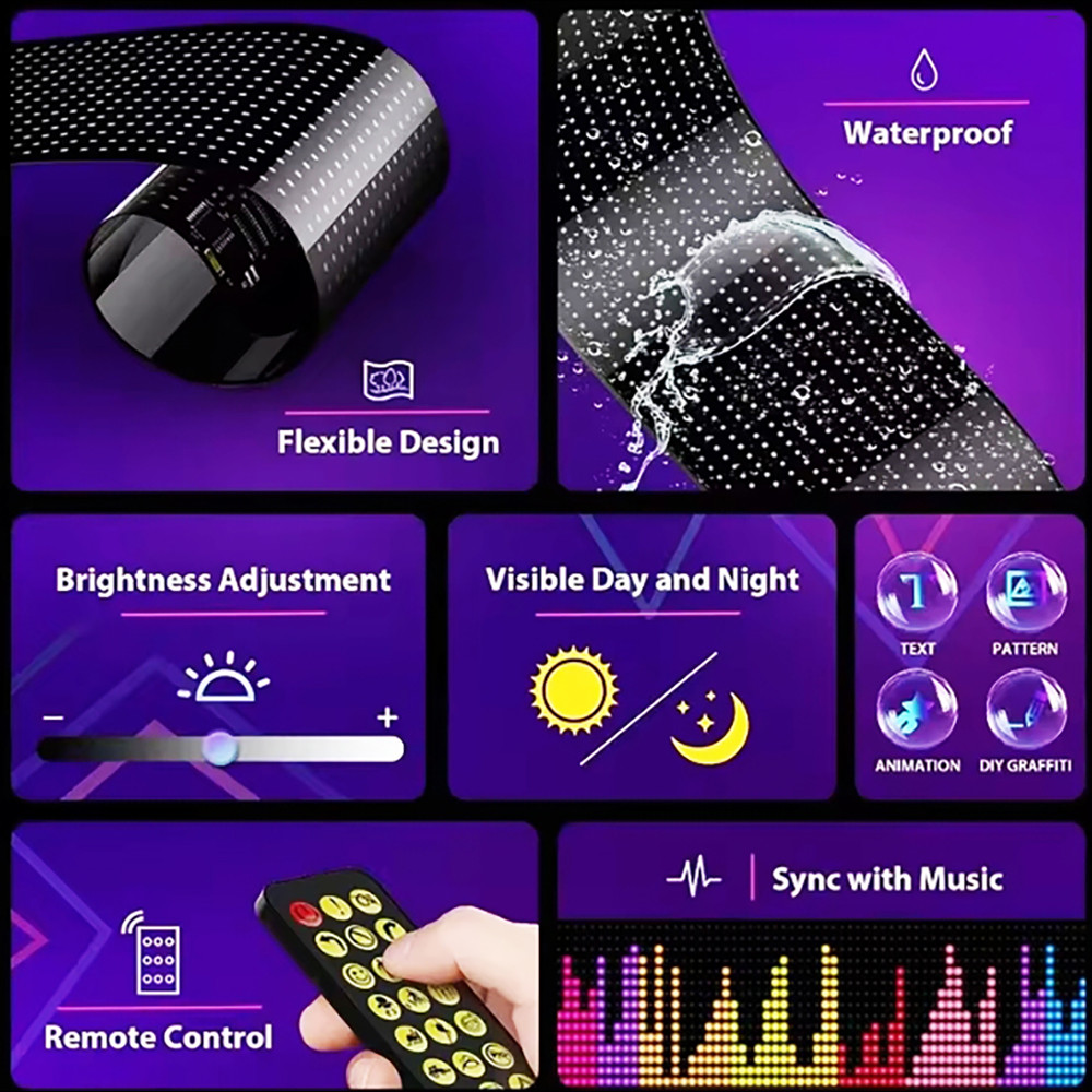 USB 5V WS2812B Flexible Strip Light Addressable RGB Pattern Graffiti Scrolling Text Animation