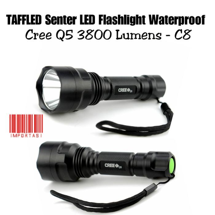 Taffled Senter Led Flashlight Waterproof Cree Q5 3800 Lumens - C8
