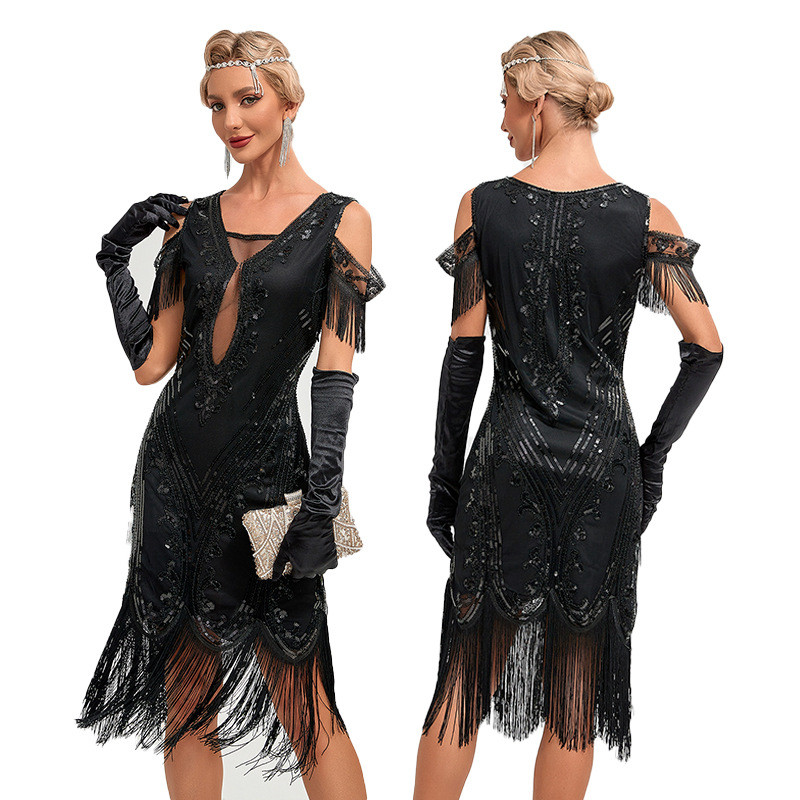 1920S Sleeveless Flapper Dresses Women Gatsby Cosplay Dresses Fringed Sequin Roaring 20S Dress