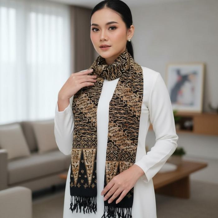 Syal Pashmina Batik Cap/ Selendang Wanita Santung/ Scarf Parang Kuning Best Quality