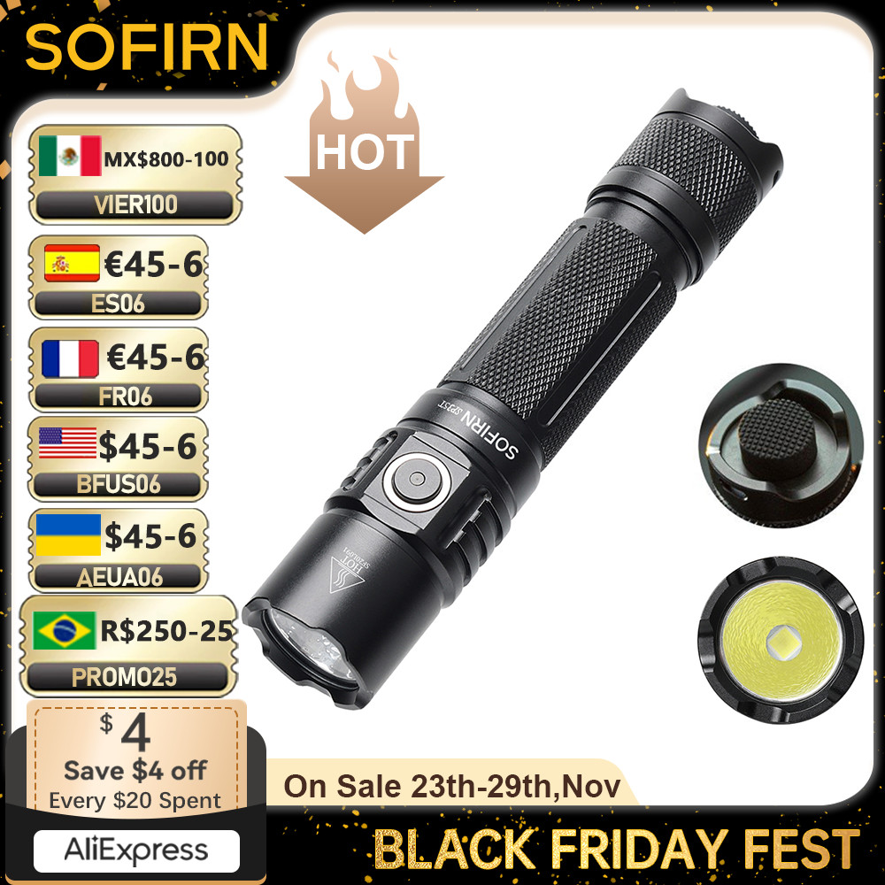 Sofirn SP35T 3800lm Tactical 21700 Flashlight Powerful LED Light USB C Rechargeable Torch with Dual 