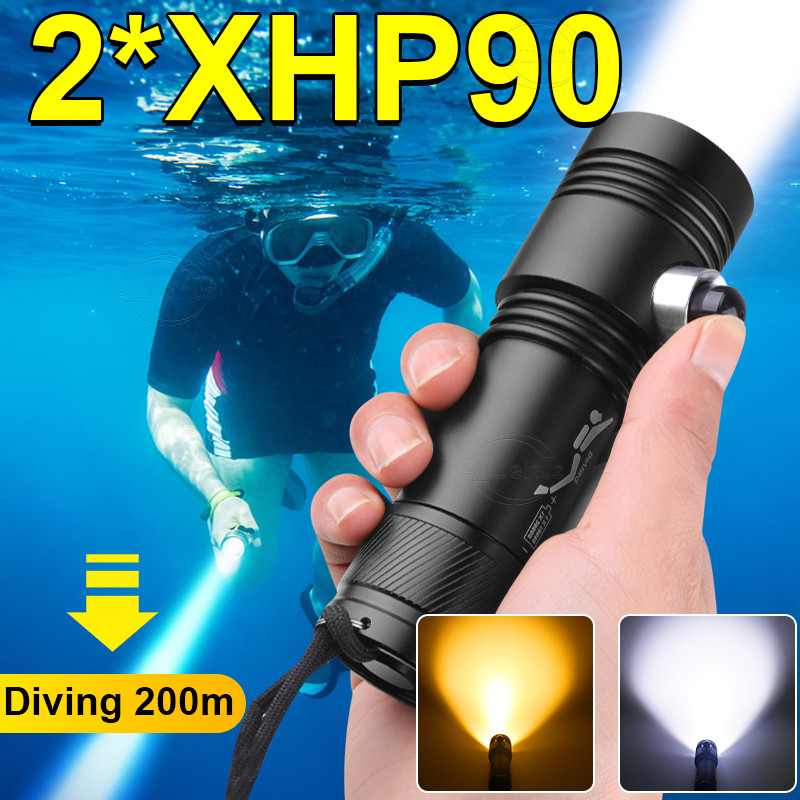 Newest Powerful Profession Led Diving Flashlight XHP90 Wick 2Modes Rechargeable Scuba Diving Torch Y