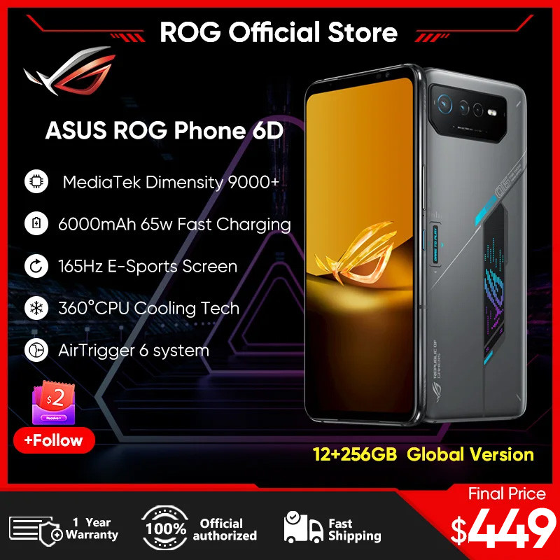 ASUS ROG Phone 6D Phone MediaTek Dimensity 9000+ 165Hz E-Sports Screen 6000mAh Battery 65W fast char