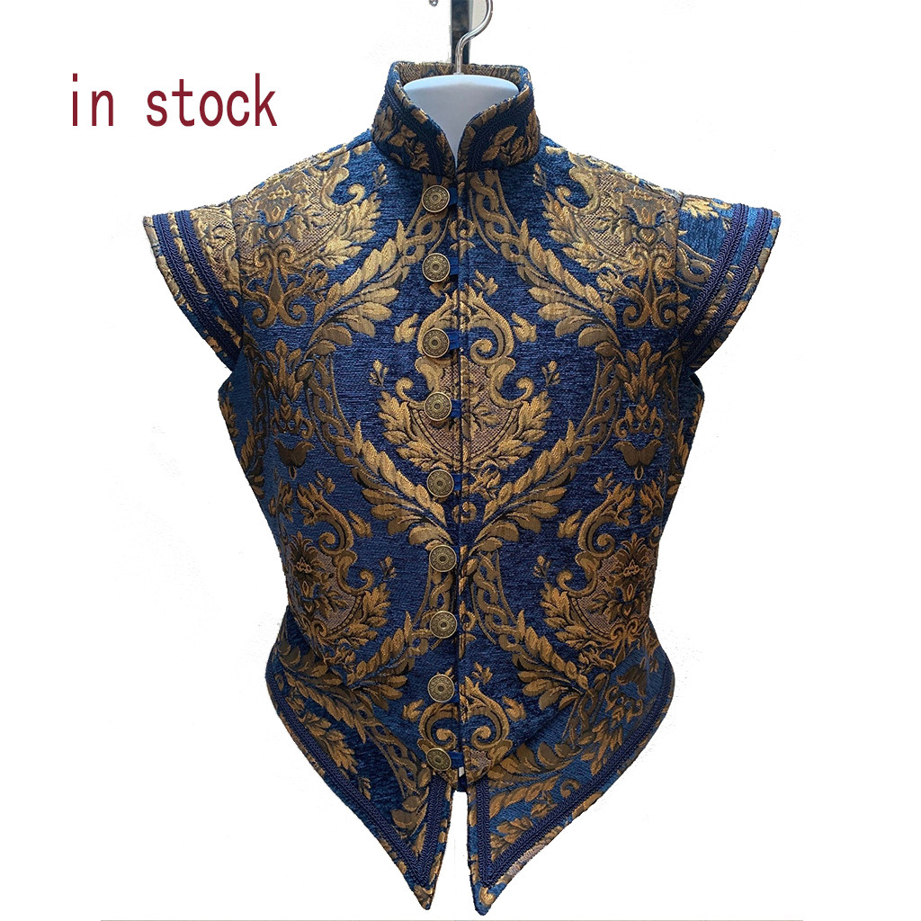 New  Men Renaissance Tudor Elizabeth Vest Costume Pirate Colonial Red And Gold Brocade Jerkin