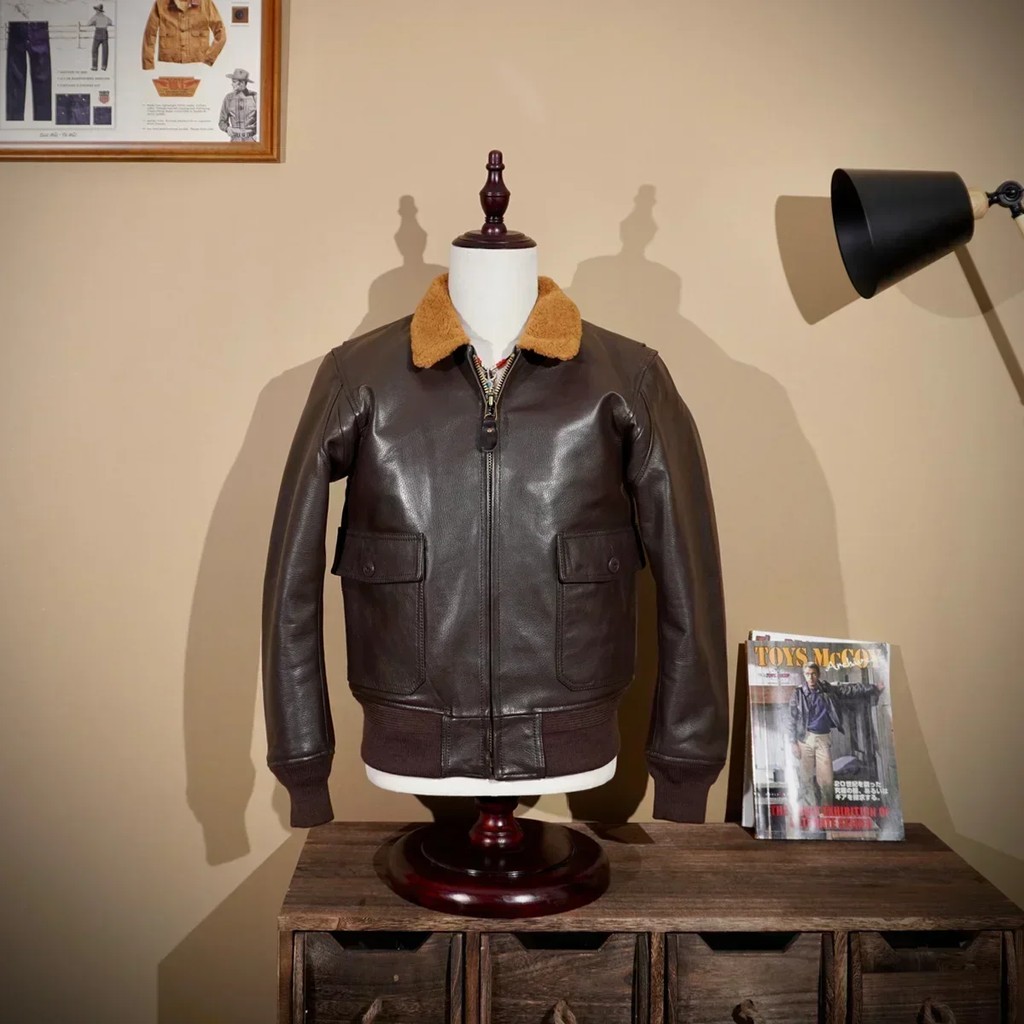 Retro Classic M422 G1 Flying Jacket, Retro American Style Unpainted Goat Leather Jacket with Wool