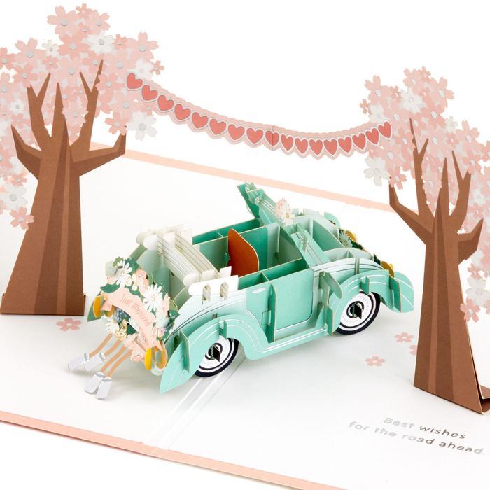 Greeting Card- Hallmark- Wedding Card- Just Married- Classic Car- 3D