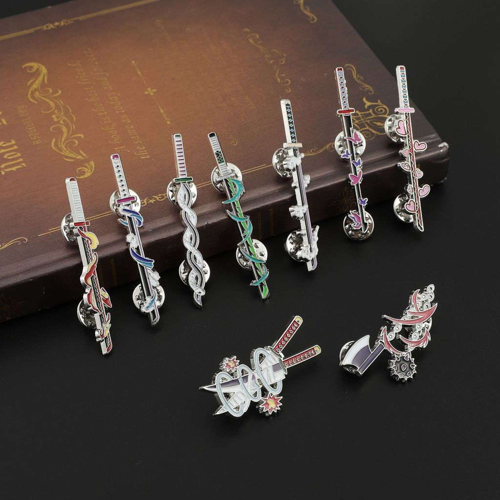 Anime Demon Slayer Brooch Cosplay Uzui Tengen Kochou Shinobu Weapon Badge Metal Brooch Fashion