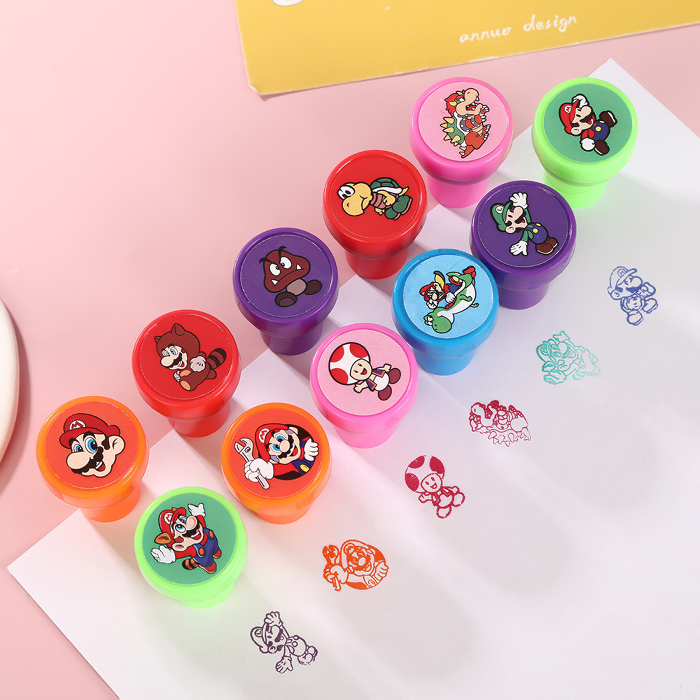 12Pcs Super Marios Stam For Kids Anime S Signet Teacher Stamp Kids Accessory Children Classic Toys