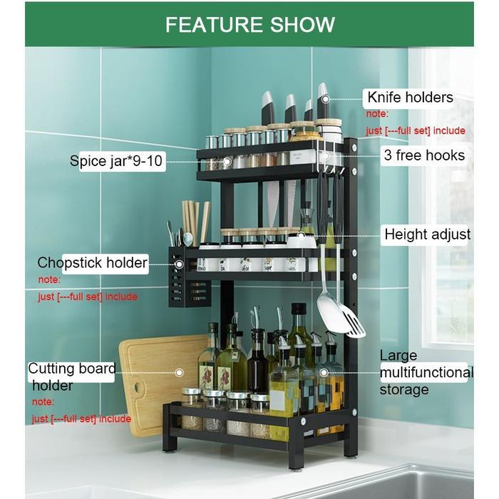 Rak Bumbu Dapur Stainless Steel Rak Penyimpanan Dapur Rak Bumbu Rak Dapur Stainless 3 Susun 2 Susun