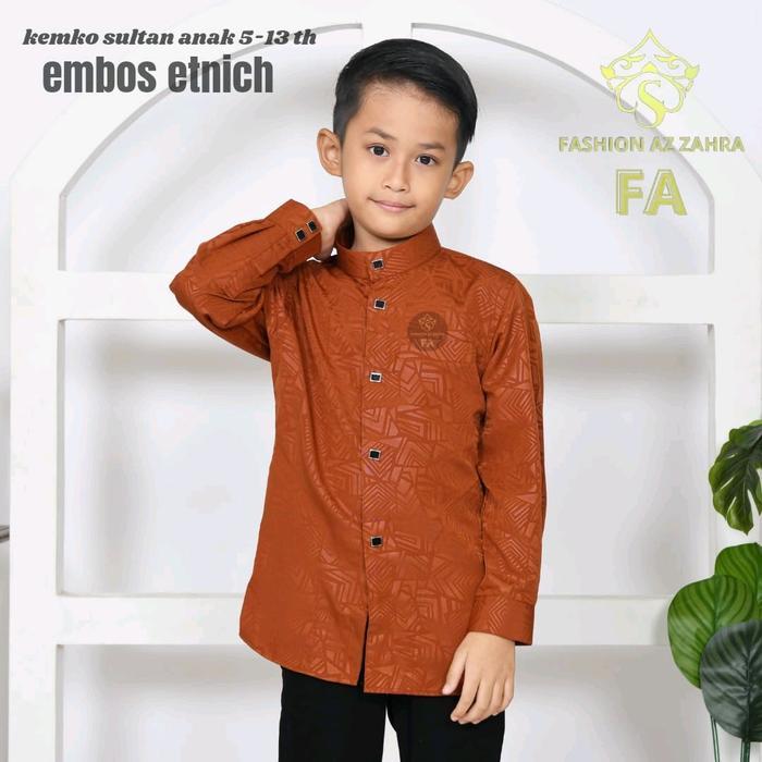 Baju Koko Anak Laki-Laki Motif Etnik Embos Lengan Panjang Kain Nyaman