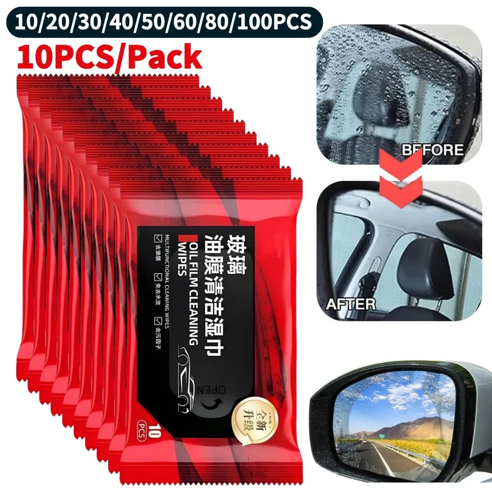 10Packs Car Window Glass Oil Film Remover Car Oil Stain Cleaner Oil Film Remover Wet Wipes Vehicle