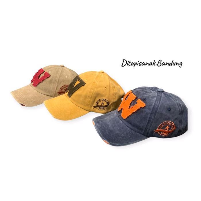 Topi Baseball Import Bordir W Model Sobek Unisex Pria/Wanita Dewasa Cap