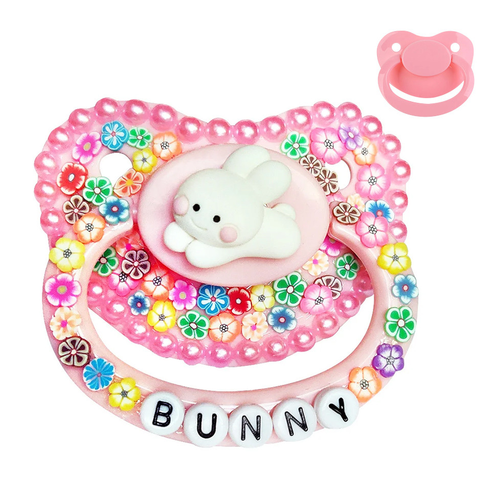 100% Handmake Cute Rabbit Pattern Baby Pacifier Silicone Size Pacifier Abdl Daddy Girl
