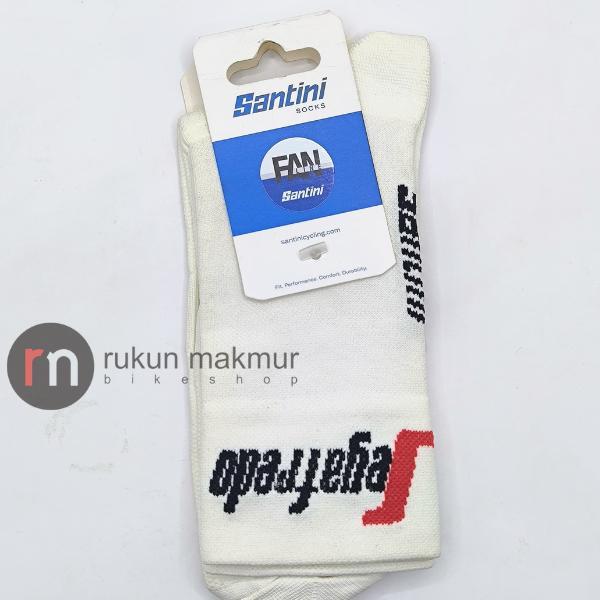 ASLI Santini Men Road Cycling Socks Team Trek Segafredo White - Sock Kaos Kaki Sepeda Balap Roadbike
