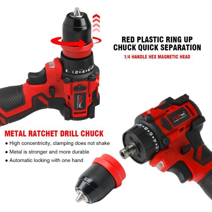 JLD Brushless Impact Driver Bor Baterai Impact bor Mesin Cordless 16.8V Bor Cas(10MM Chuck 2 in 1)