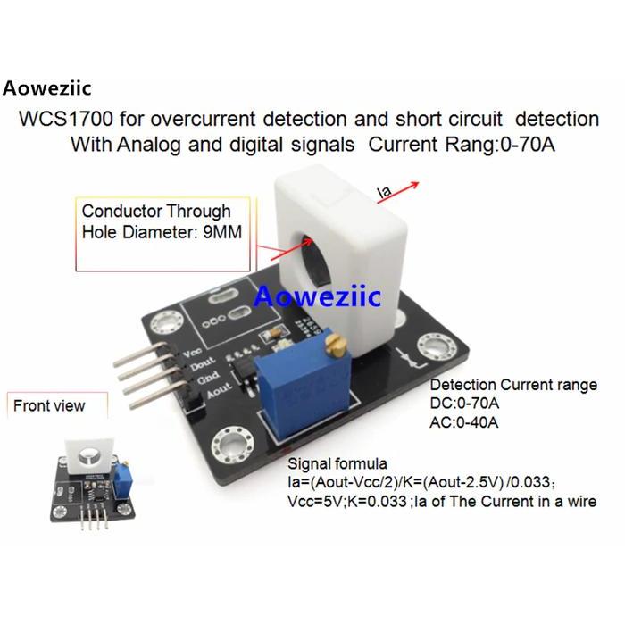 Wcs1700 Sensor Arus Ac Dc Hall Current Max 70A Analog & Digital Output Co