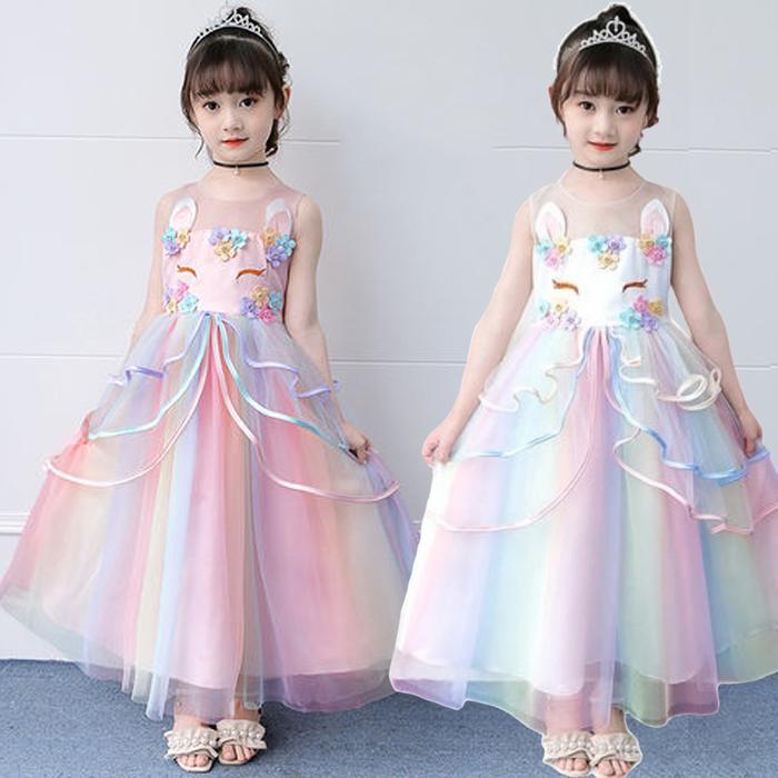 Gaun Pengantin Anak Unicorn Princess Panjang 3-12 Tahun untuk Acara Spesial