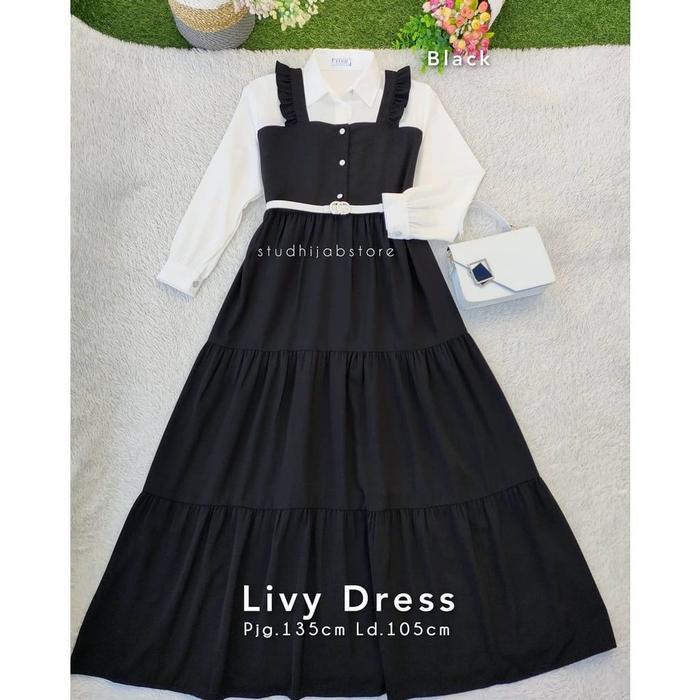 Gamis Wanita Livy Dress Remaja Dewasa Korean Style dengan Free Belt - Putih, Panjang