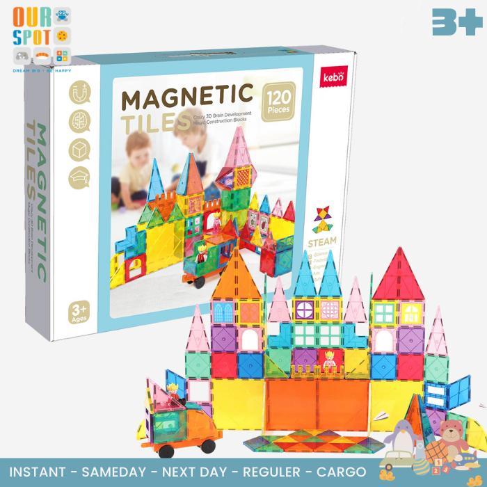 Magnetic Tiles 120 Pcs - Kebo - Mainan Edukasi - Steam