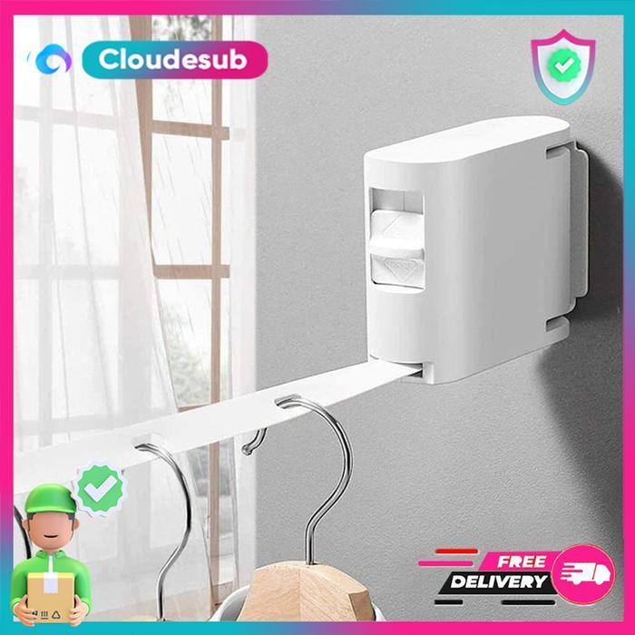 Jemuran Baju Lipat Tempel Dinding Praktis Gantungan Baju Tali Gulung