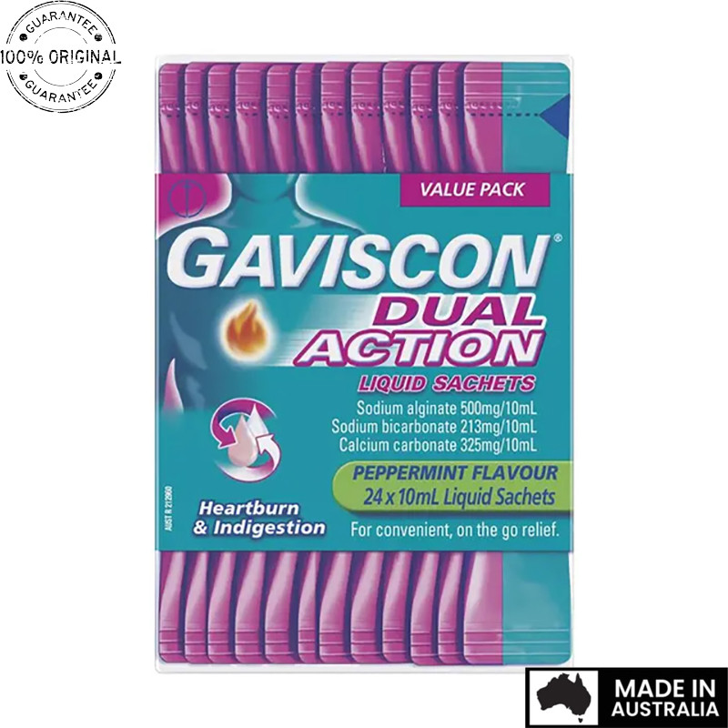 Aussie Original Gaviscon Dual Action Liquid Sachets Peppermint 24 Pack
