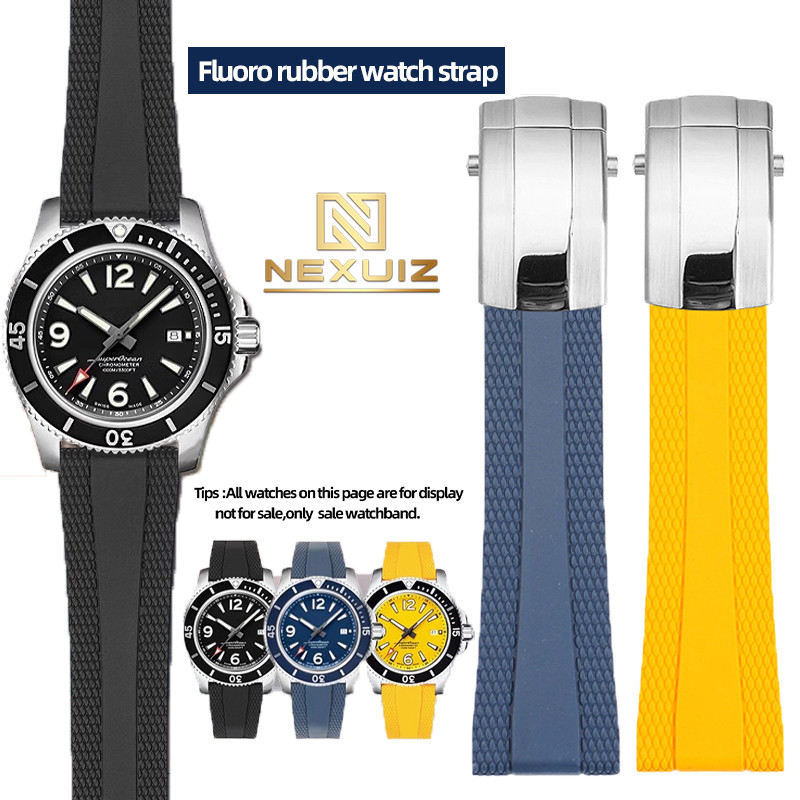 High Quality Fluororubber Black Blue yellow Watch Strap For Breitling SUPEROCEAN AVENGER SB0147/