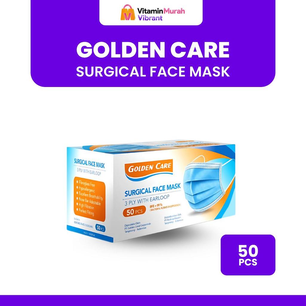 MASKER GOLDEN CARE 3 PLY WITH EARLOOP BFE 99 % 1 BOX ISI 50 PCS