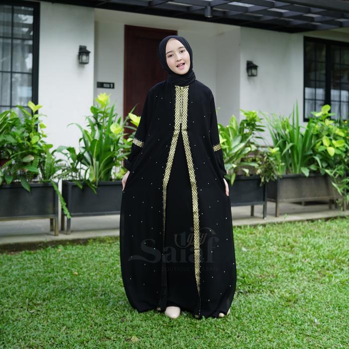 Abaya Gamis Hitam Anak Jetblack bordir lembut muslim wanita dress syari Arab Turki Maxi Remaja