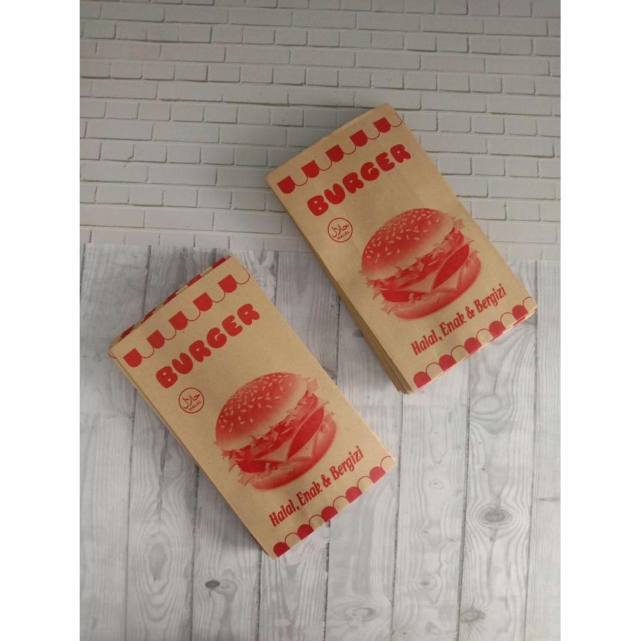 Stok Baru Bungkus Kertas Burger / Kemasan Burger Coklat Isi 50 pcs