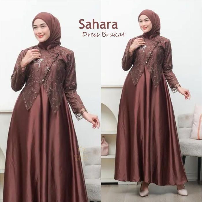 Dress Janggan Sahara Gamis Brokat Terbaru Elegan Mewah 2026 Trend Baju Lebaran Simpel Model Baru
