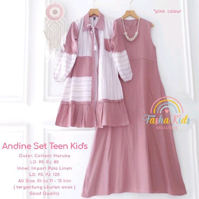 TERLARIS Andinee set setelan inner gamis pololinen outer katunharuka anak remaja 10-13 tahun
