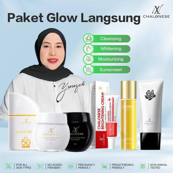 [CHALONESE] PAKET GLOWING SET 3 6IN1 (1PC FACIAL WASH+1PC TONER+1PC BRIGHTENNING+1SET MOIS+1PC