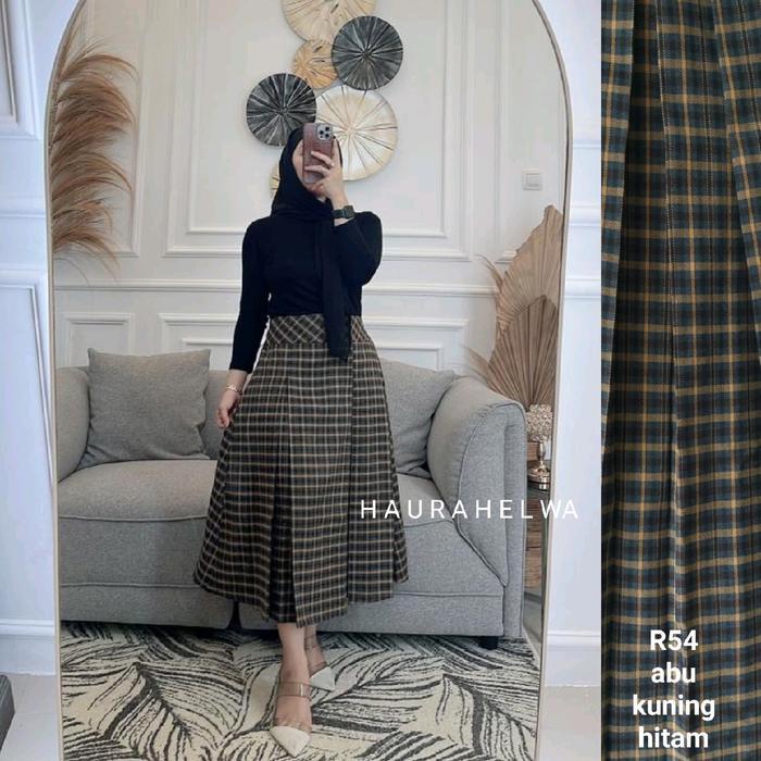 Rok Midi 7/8 Flanel Tartan Rempel 2 Haurahelwa/Korean Skirt/Rok A Line