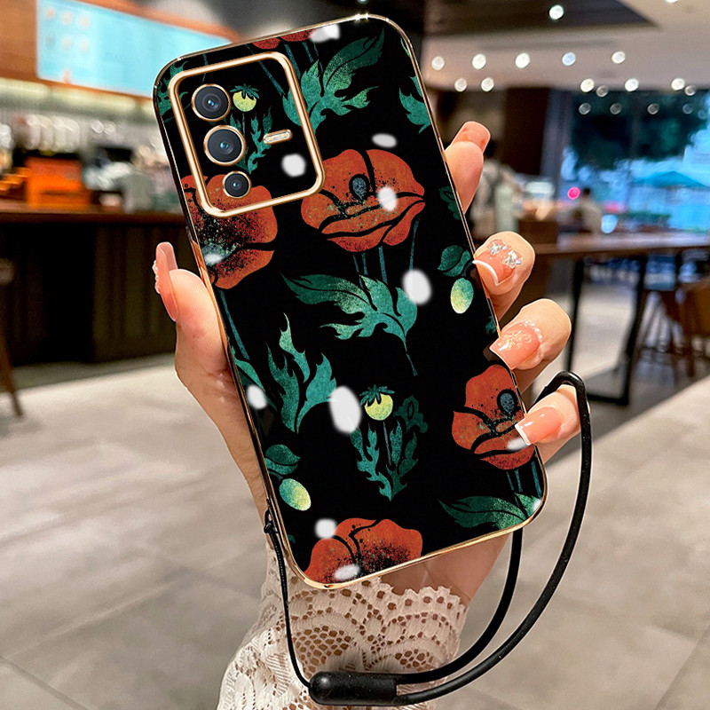 Casing Hp Untuk VIVO V23 5G V23i 5G V23E 5G V23E 4G Case Bunga Seni Mewah Aneh pelapisan Kekinian Ce