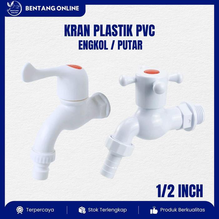 Kran Air Putar Engkol Plastik PVC 1/2 inch Bagus Keran Kamar Mandi Shower Cuci Piring Taman Cebol