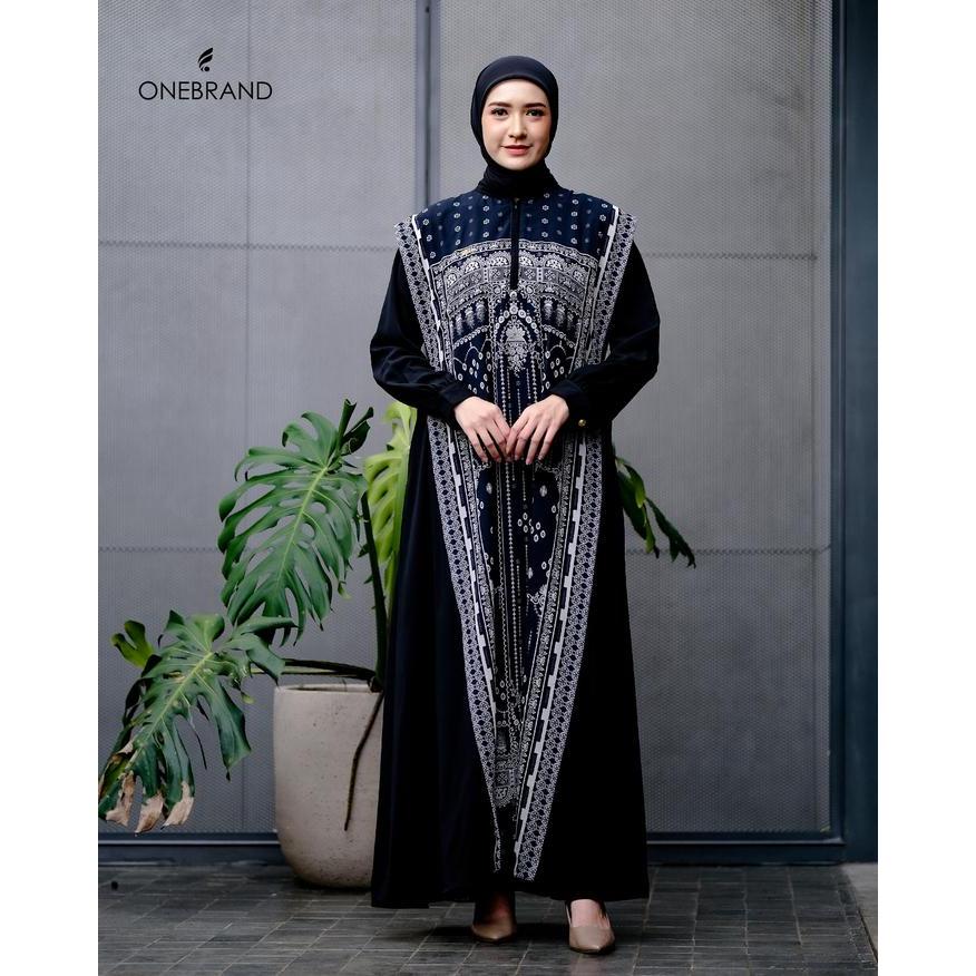 ONEBRAND - Dress Vest YUMNA Black gamis dress wanita premium motif elegant berbagai ukuran M-XXXL