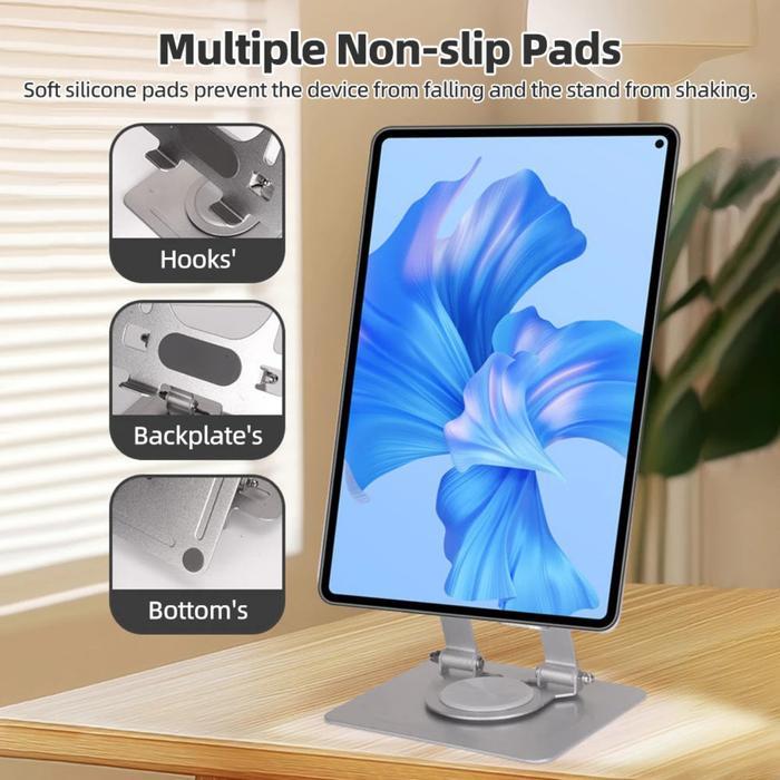 Holder Tablet & Handphone Aluminium Metal, Putar 360 Stand Holder HP dan Tablet, Bracket Kasir