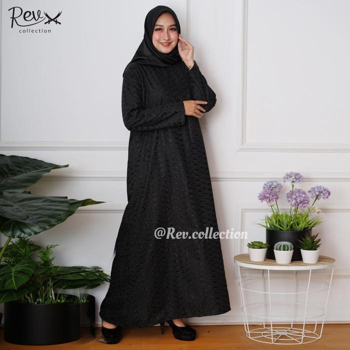 cnm Gamis Haji Umroh Wanita Berkantong Depan Katun Paris Hitam & Putih Bordir