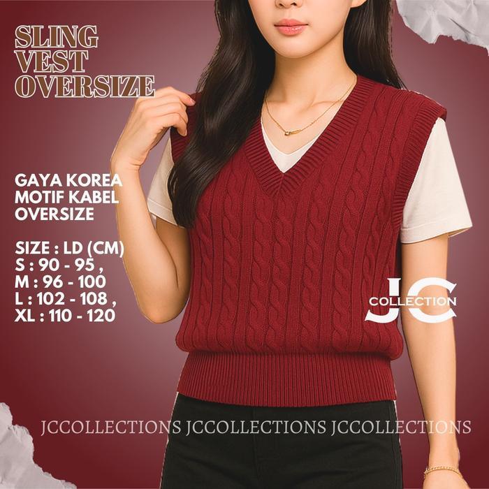 cnm Rompi Rajut Wanita Kabel Tebal Oversize BigSize Vest Sling Premium JCCollections