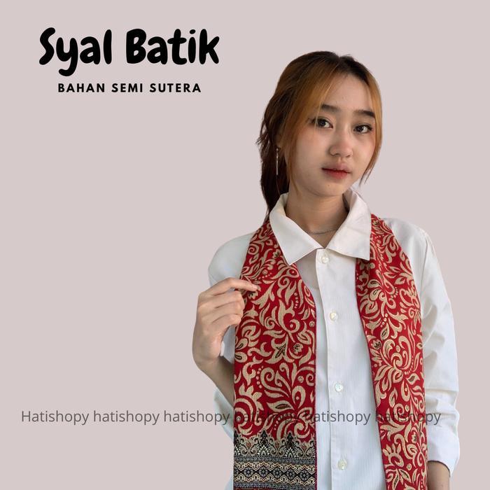 GRIMBA - Syal Batik Wanita Priya / Selendang Dasi Batik warna Merah Indonesia bahan semi sutera /