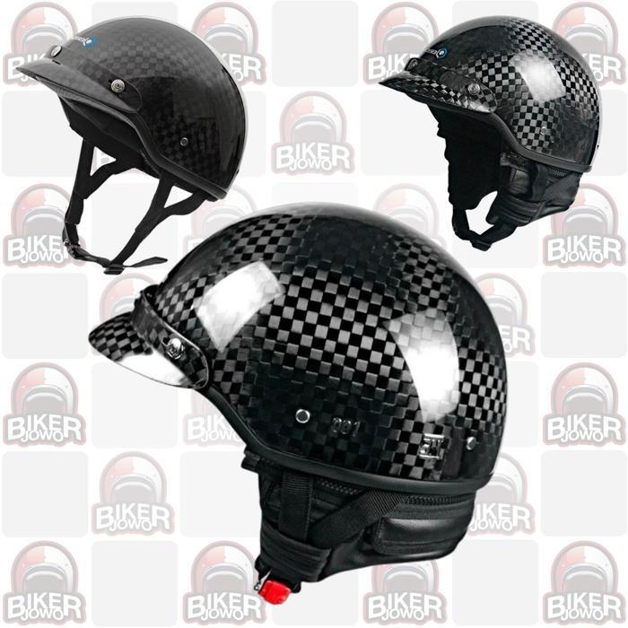 Jericho Sigma Carbon Retro Classic Harley Bagger Cruiser Style Open Face Helmet - M