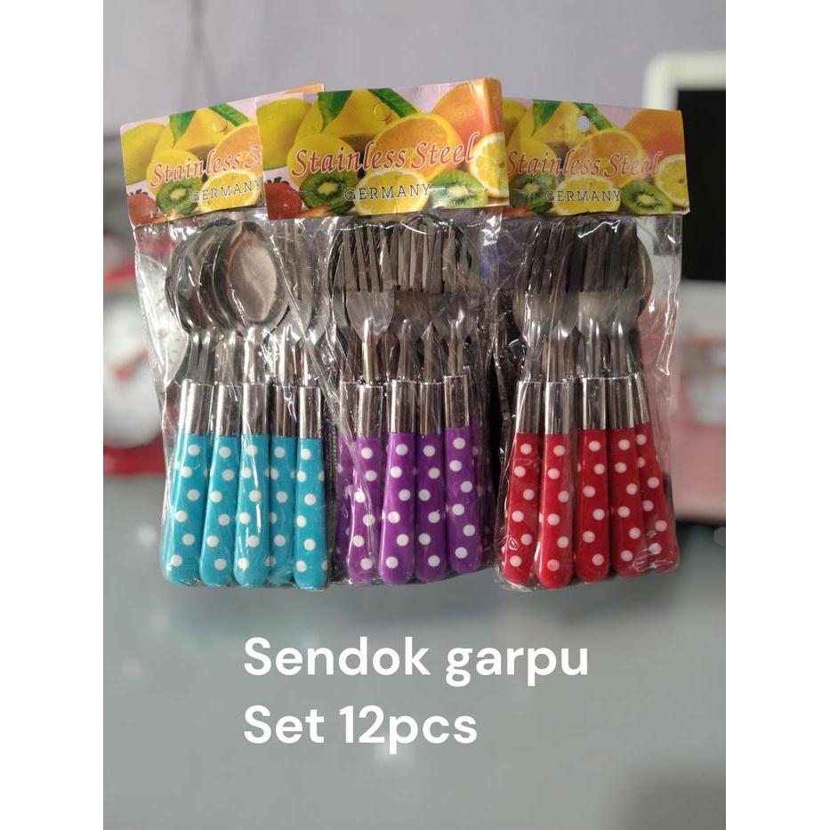 SENDOK GARPU MAKAN POLKADOT- 12 PCS - SET ALAT MAKAN CANTIK - SET SENDOK GARPU POLKADOT