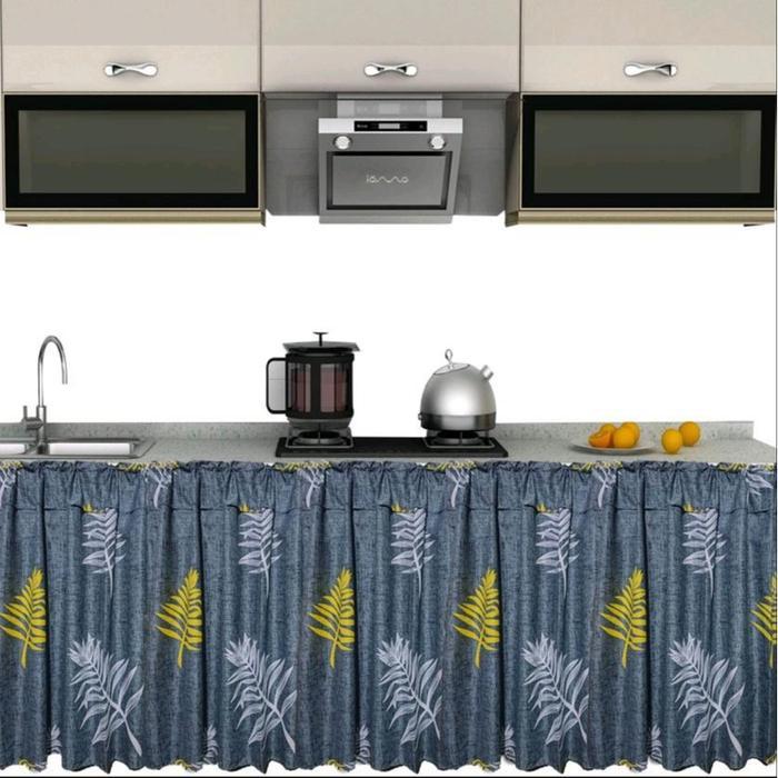 Premium Gorden Kolong Dapur Motif Daun Polyester Original