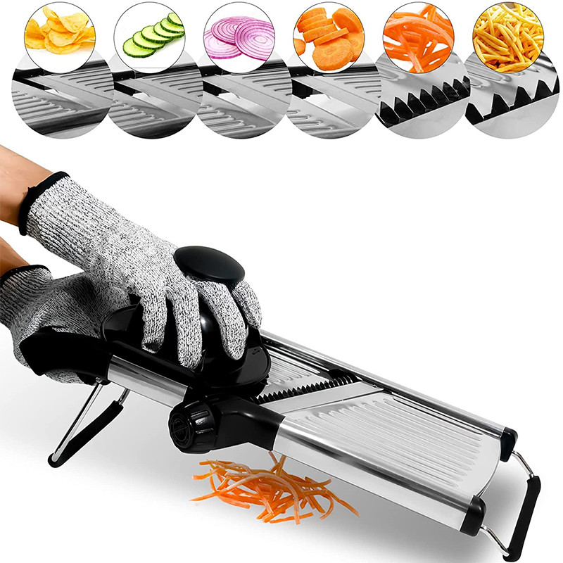 LMETJMA Adjustable Mandoline Slicer Stainless Steel Vegetable Slicer Chopper Cutter for Potato