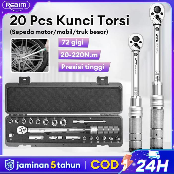 REAIM 1/4 1/2 Torsi Preset Torsi Kunci Pas Drive Alat 10-210 Nm Positif Negatif Dua Arah Penyesuaian