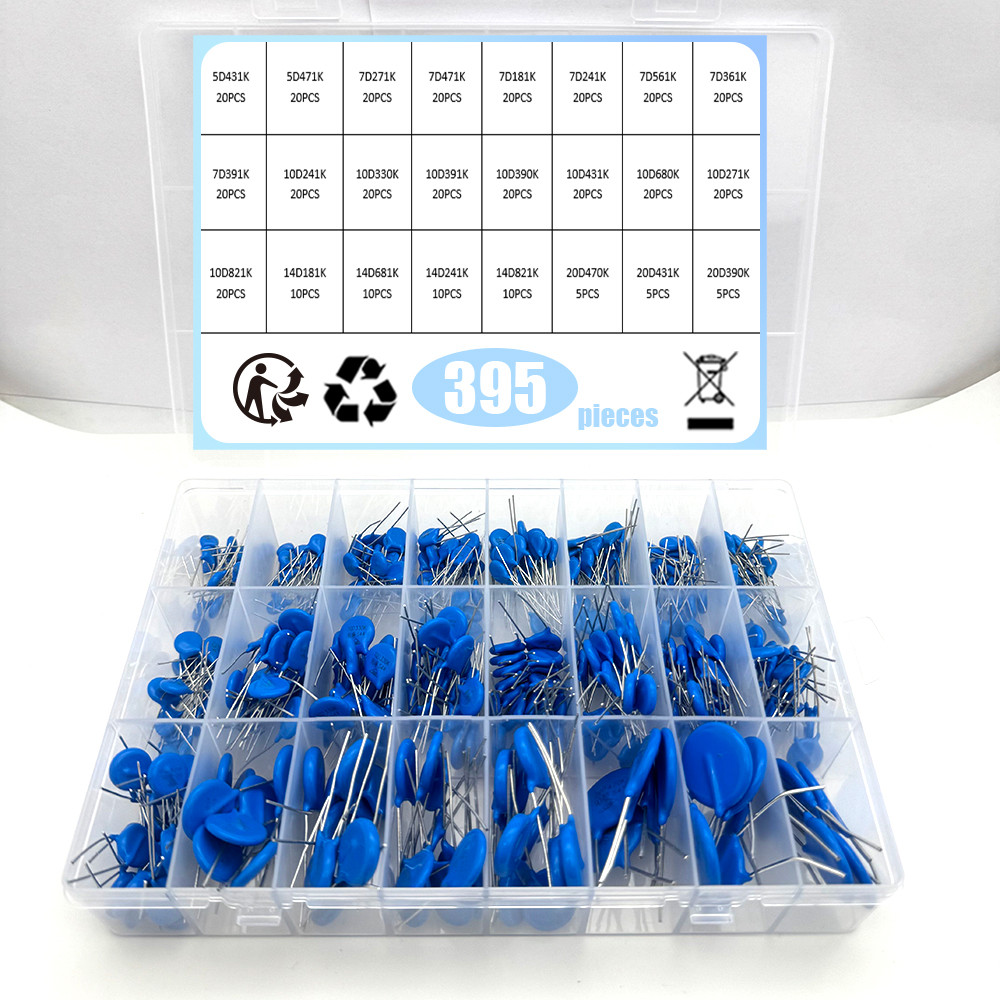 395Pcs/Lot 24Values 5D431K~20D390K Commonly Resistors 10D Set Varistor Resistor Pack Assorted Kit