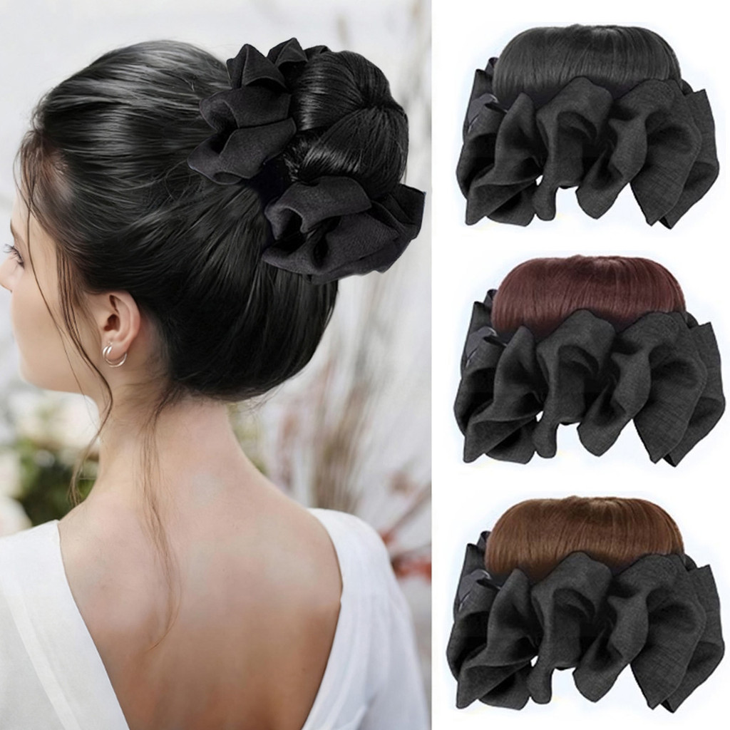 Synthetic Hair Bun Claw Clip With Hair Wig Hair Clip Fluffy Brown Black Bun Head Wig Hair