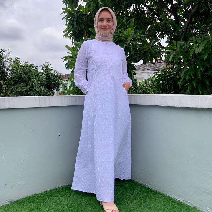 PERLENGKAPAN UMROH HAJI WANITA GAMIS PUTIH REMPEX BAWAH BAHAN KATUN JEPANG